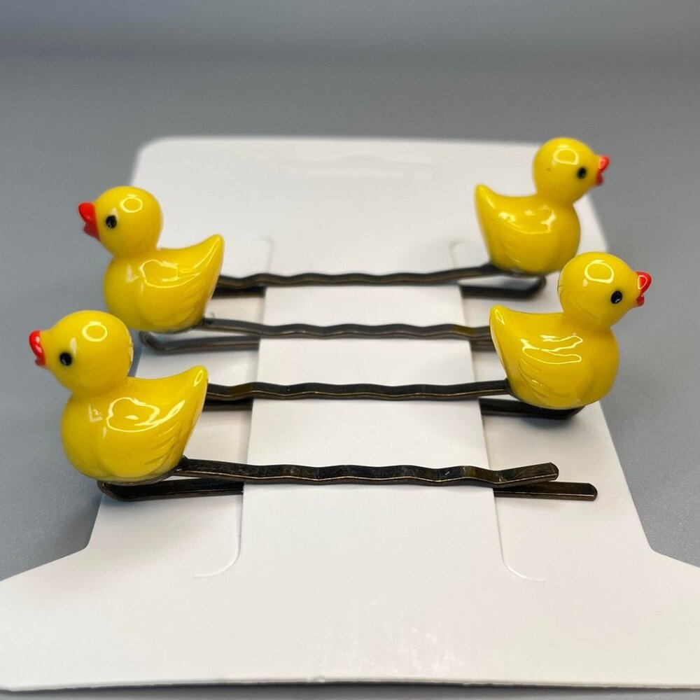 4 Rubber Ducky yellow hair bobby pins kids girls NEW